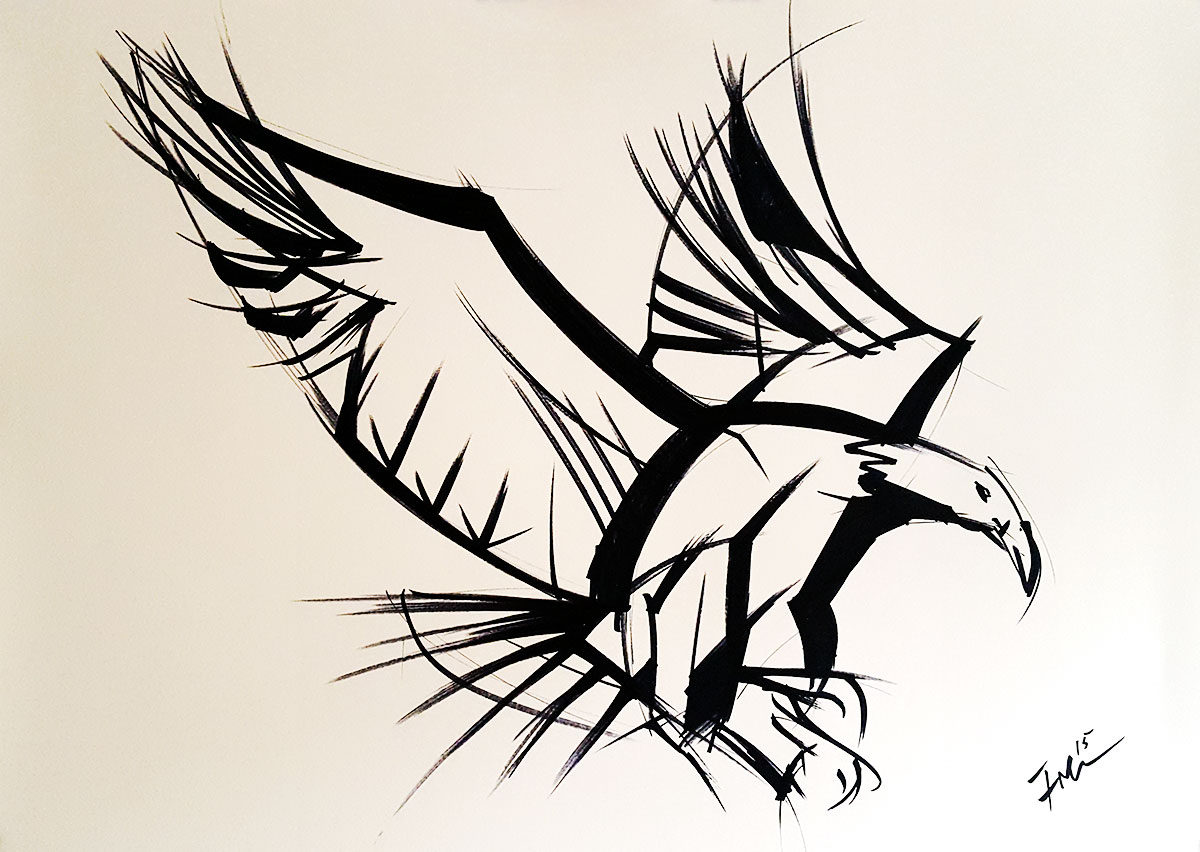 Eagle Attack - black marker sketch of a bird